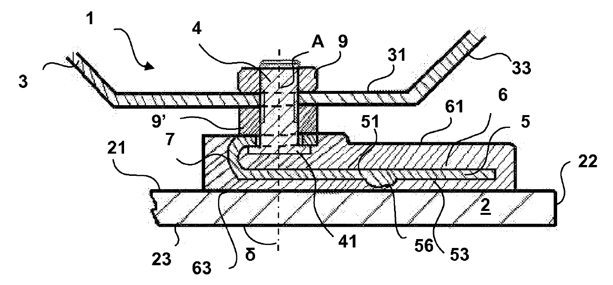 Device for attaching glazing that can be opened by turning, glazing and method of manufacturing the glazing