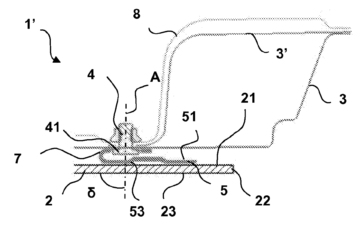 Device for attaching glazing that can be opened by turning, glazing and method of manufacturing the glazing