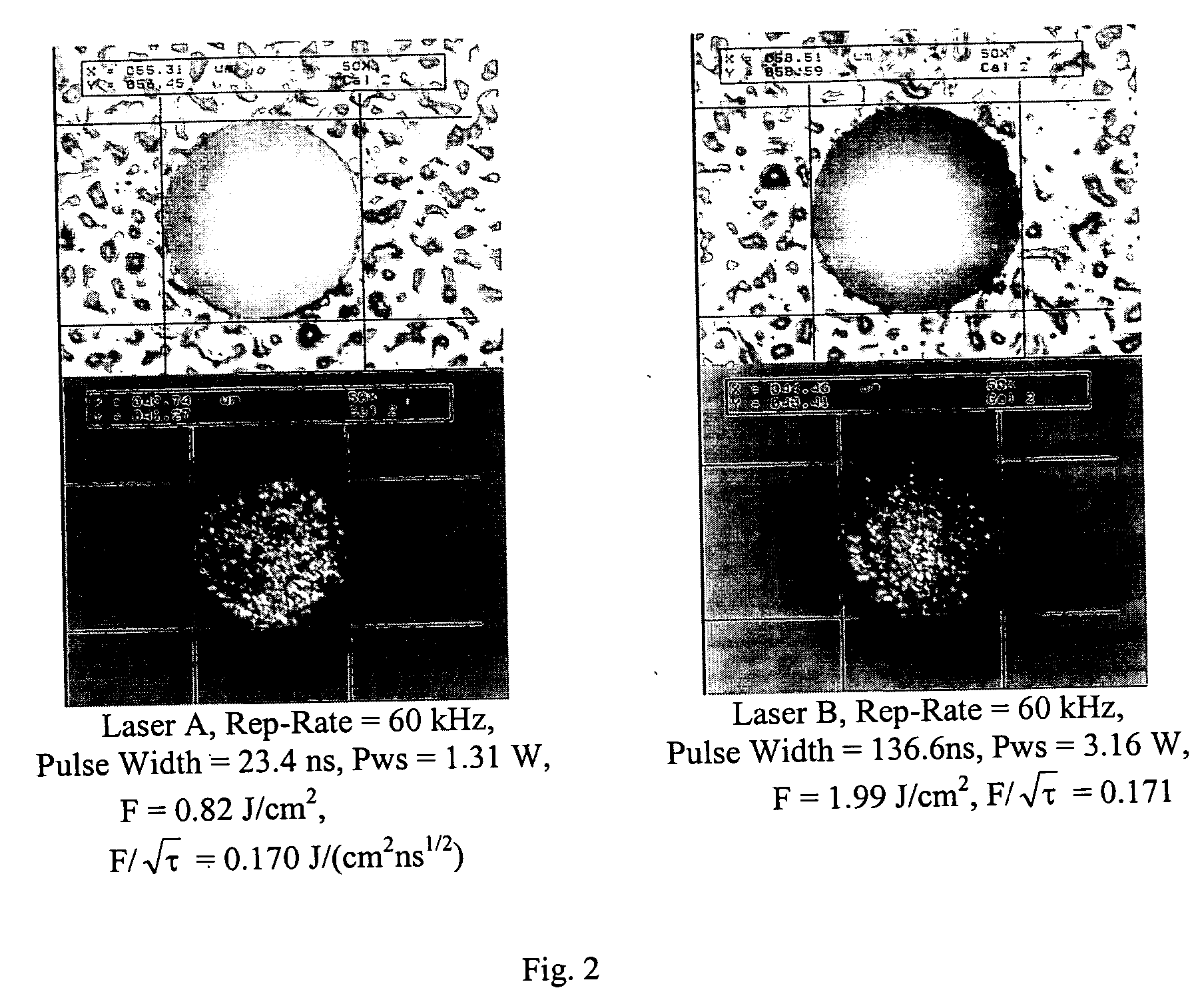 Method of providing consistent quality of target material removal by lasers having different output performance characteristics