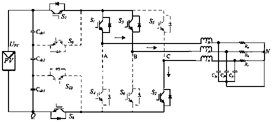 Ten-switch clamping type three-phase non-isolated photovoltaic inverter topology