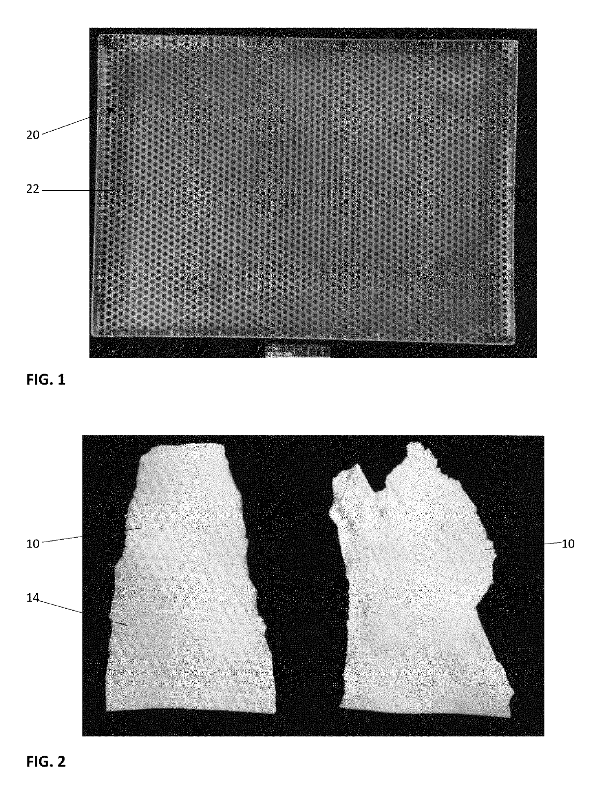 Membranous tissue with evenly spaced elevated projections on one side and concave depressions on the other side method and use