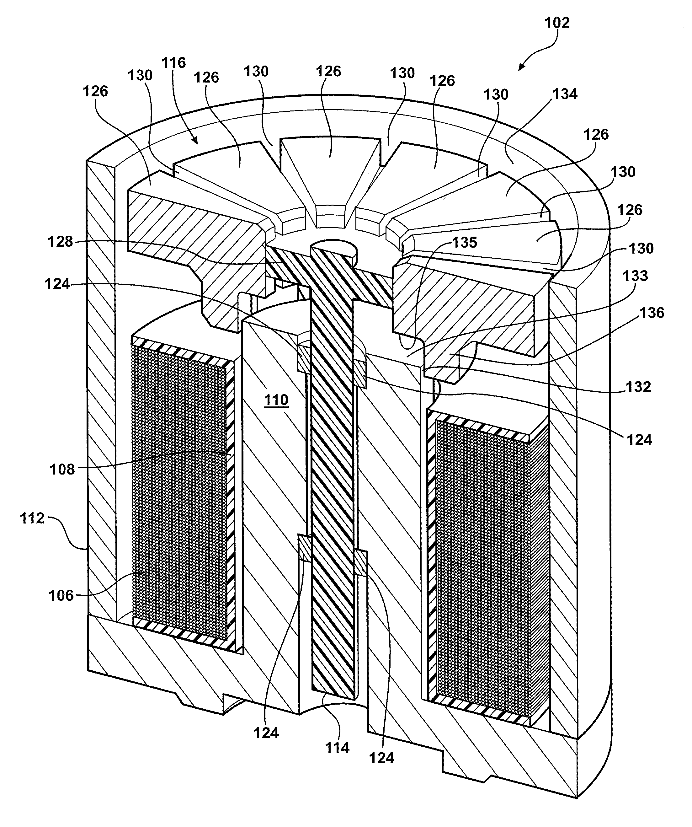 Solenoid arrangement with segmented armature member for reducing radial force