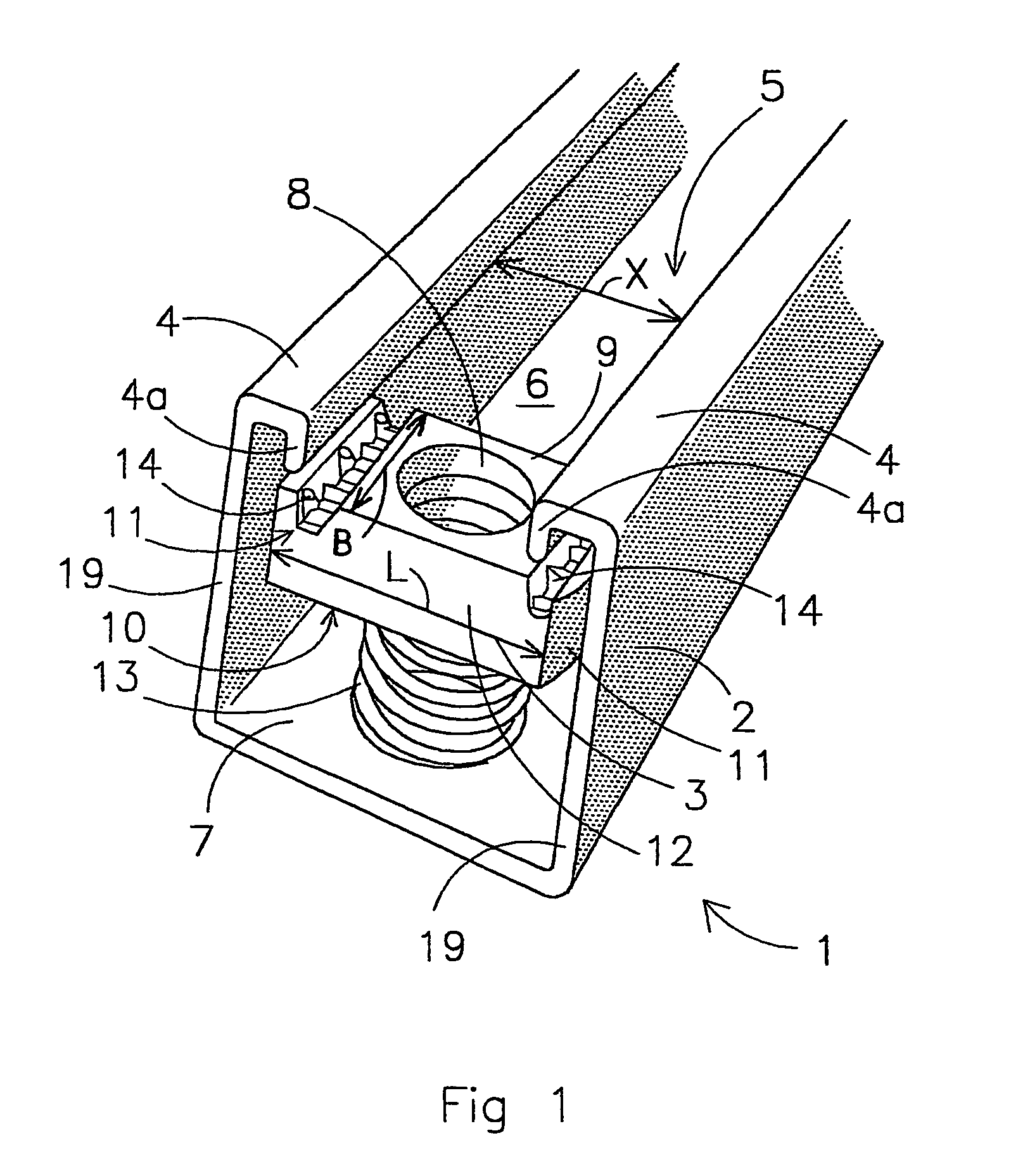 Assembly of a nut body in a profiled-section element