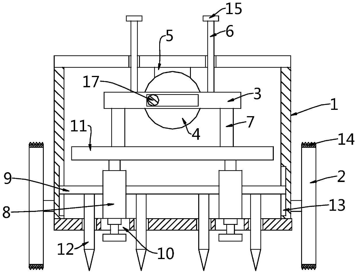 A punching device for lawn with adjustable stroke