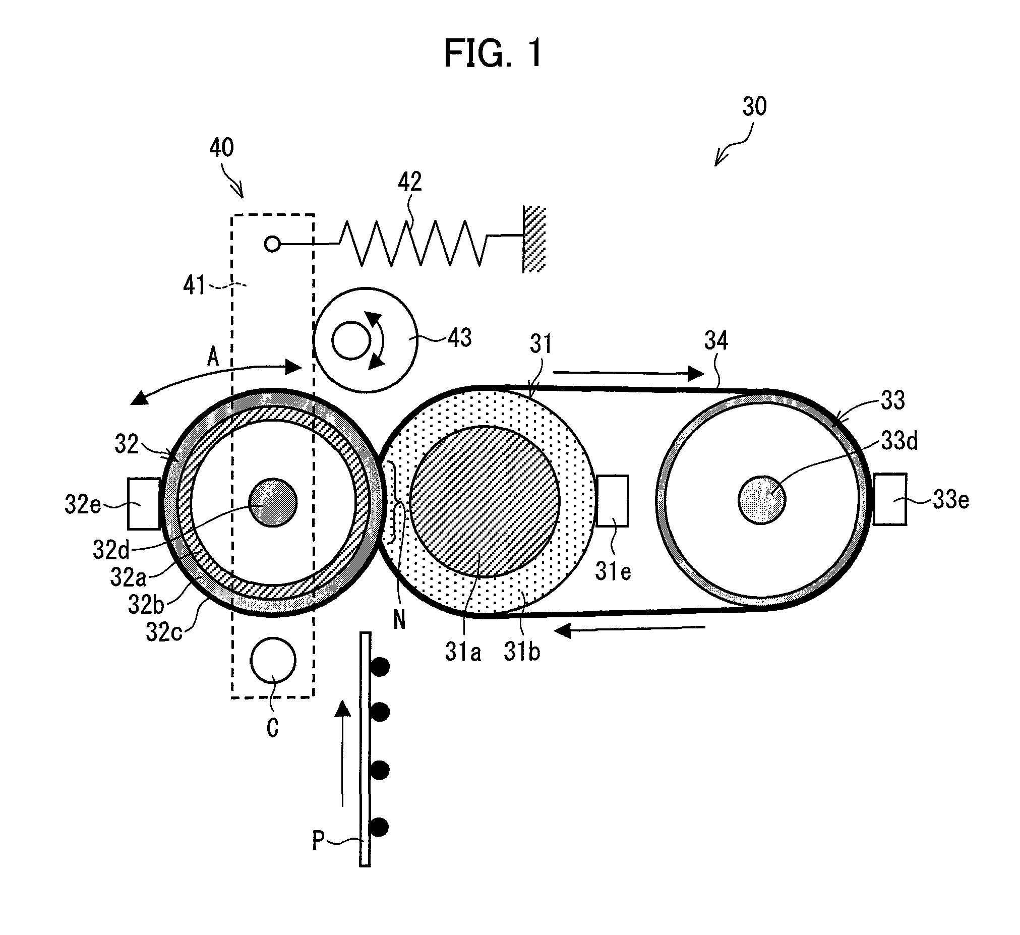 Fixing device having an endless fixing belt and two-position disjunction mechanism