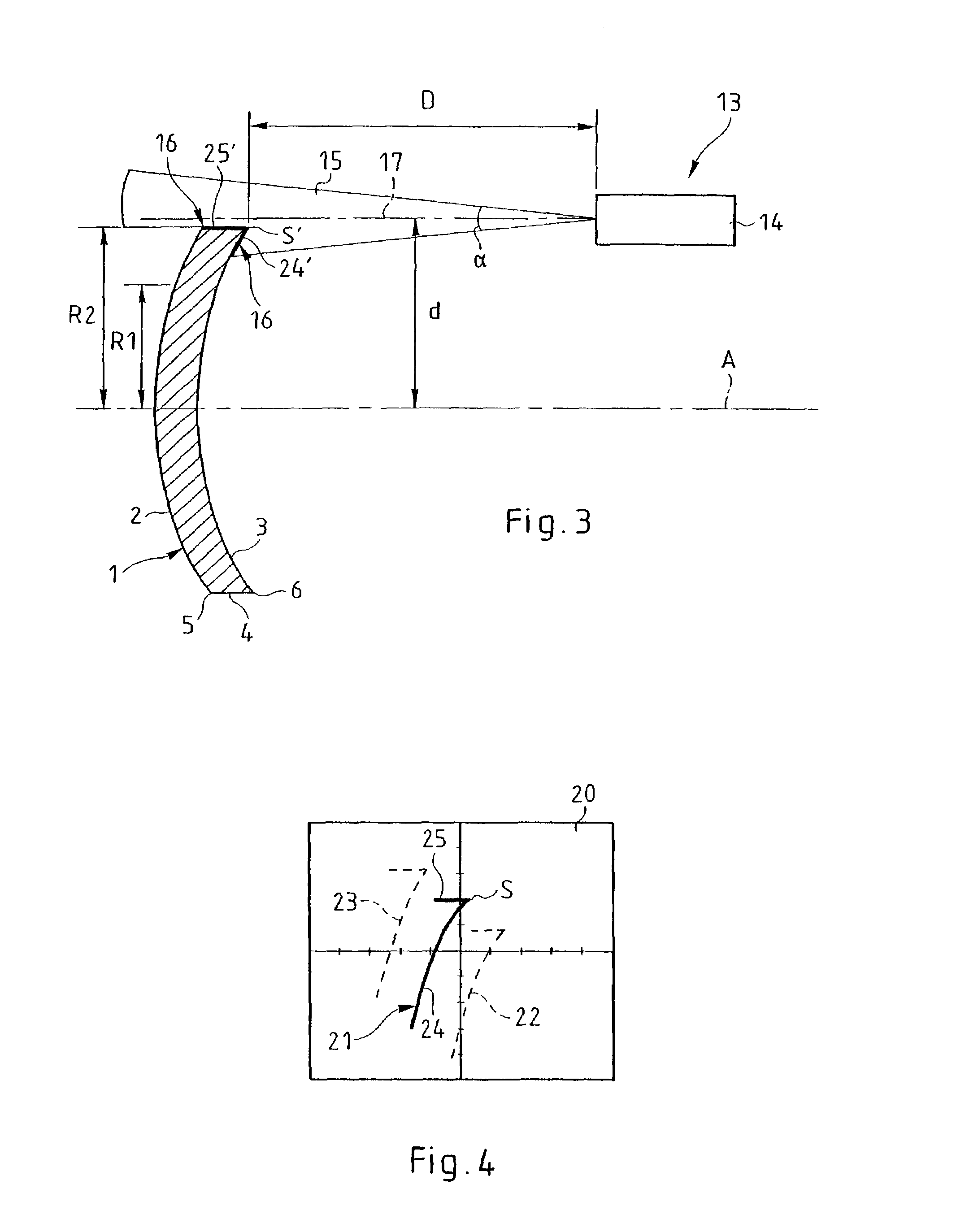 Process for plotting the shape of a contour of a previously machined ophthalmic lens