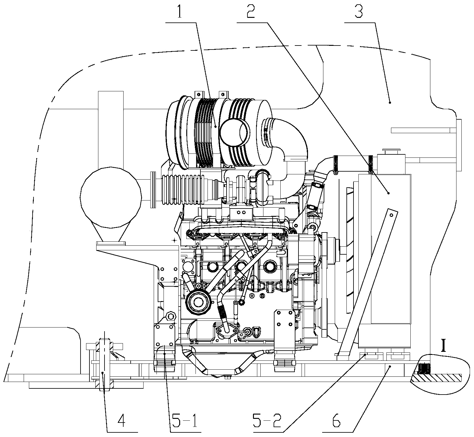 Rotatable engine mounting structure of overhead working vehicle