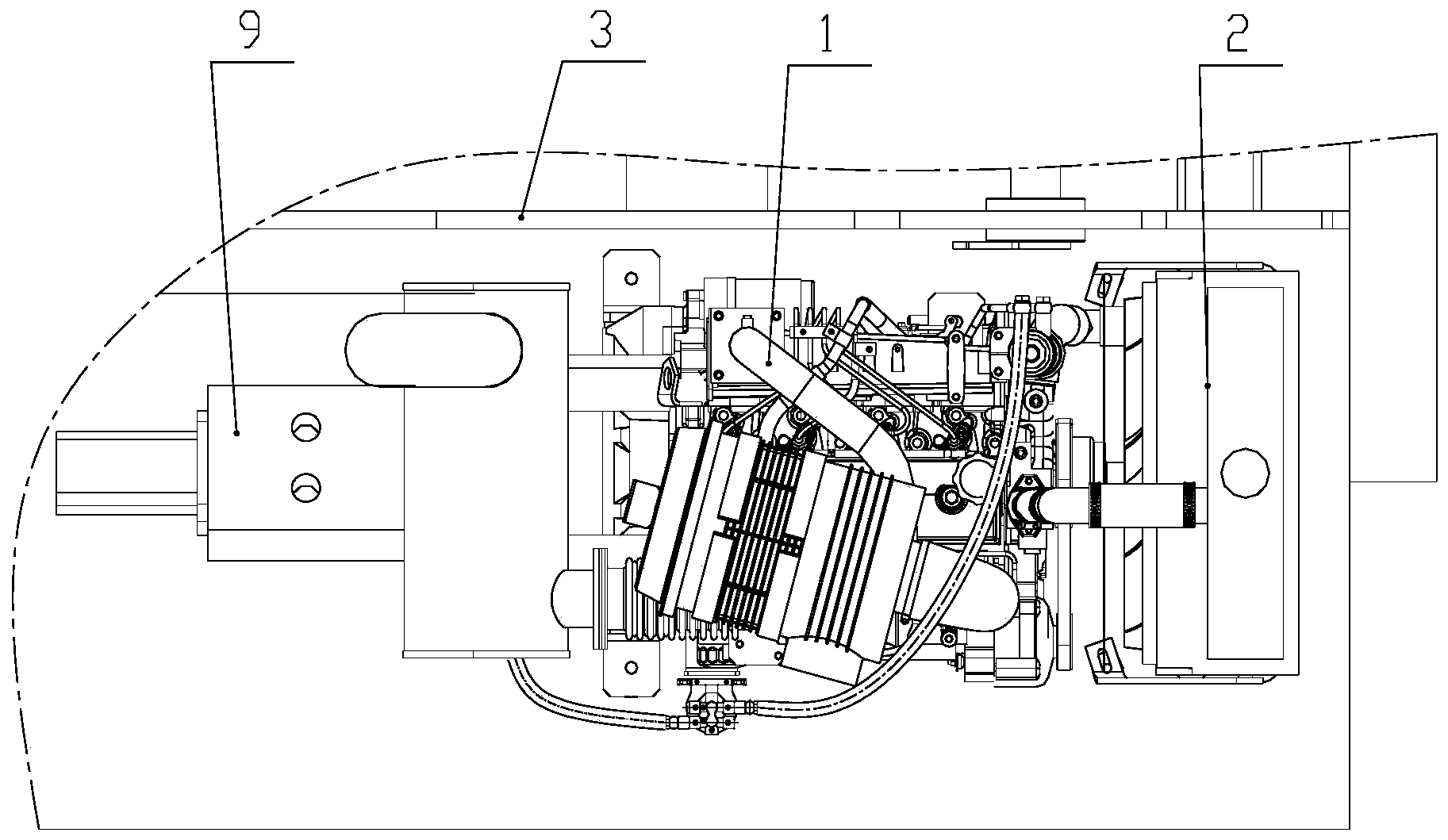 Rotatable engine mounting structure of overhead working vehicle