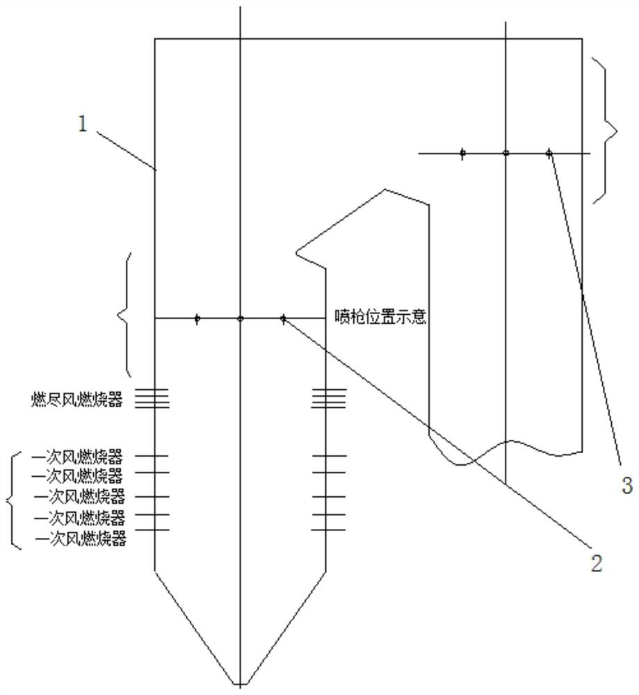 Coal-fired boiler with reduced nitric oxide spraying device