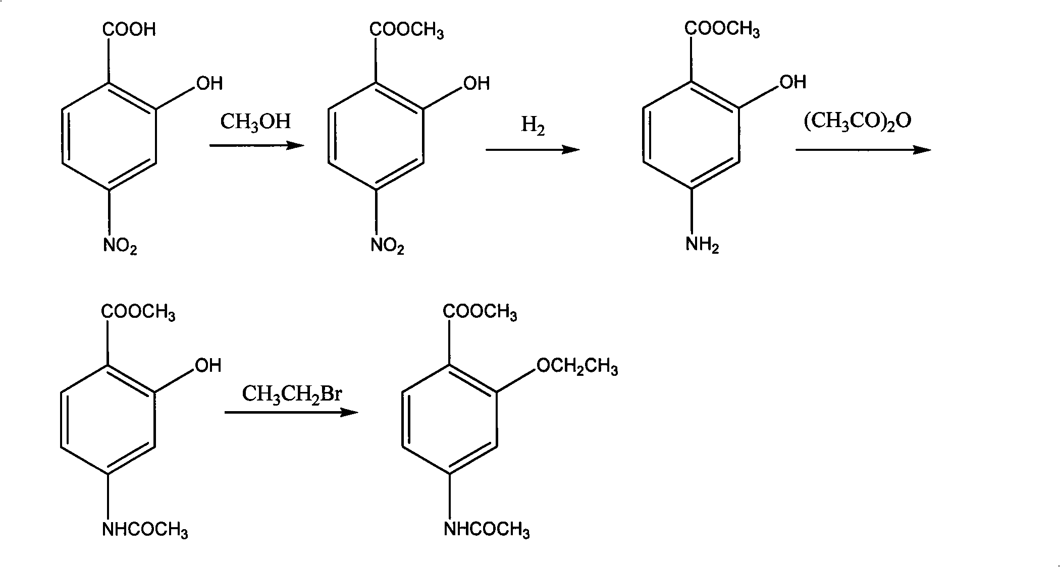 Preparation of 2-ethoxy-4-acetaminobenzoic acid methyl ester