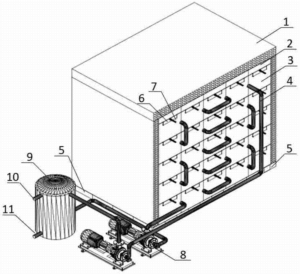 A high temperature heat storage valley energy utilization device using magnesia iron bricks to encapsulate molten salt