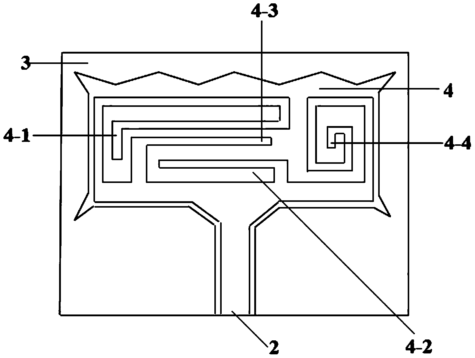 Four-frequency plane microstrip antenna with miniaturized microwave absorption structure