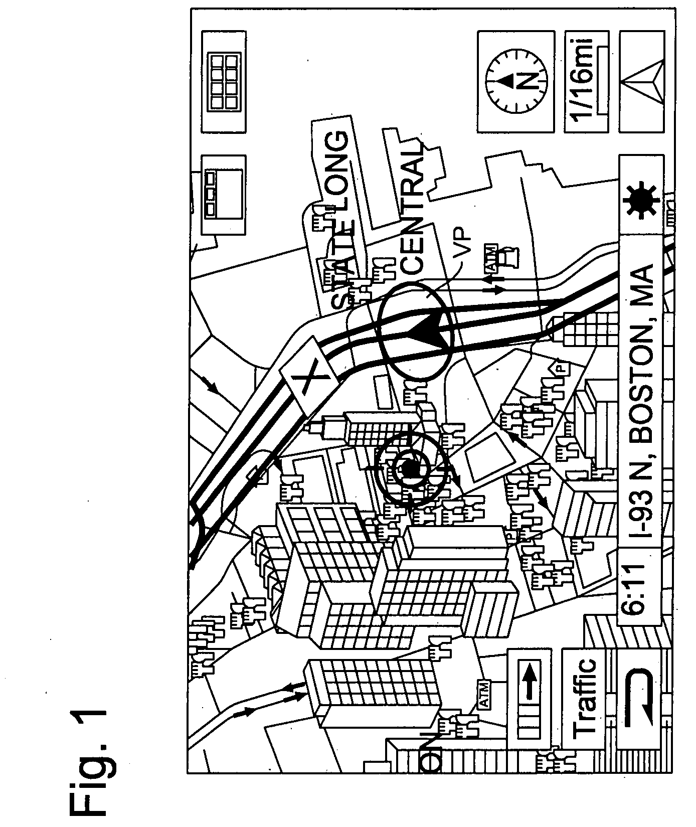 Display method and apparatus for adjusting contrast of map elements for navigation system