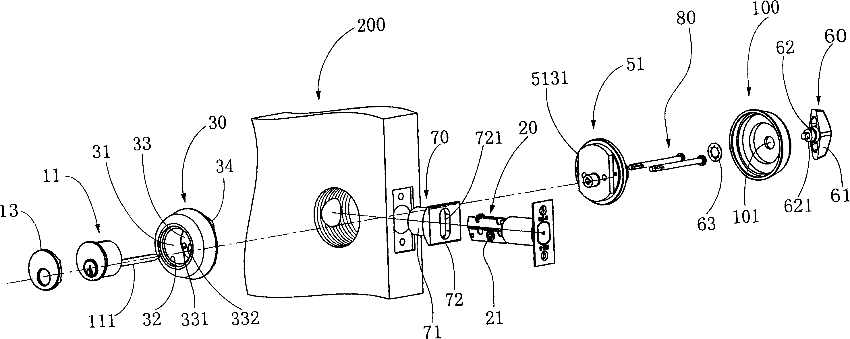 Safety attached door lock with high torsion and impact strength