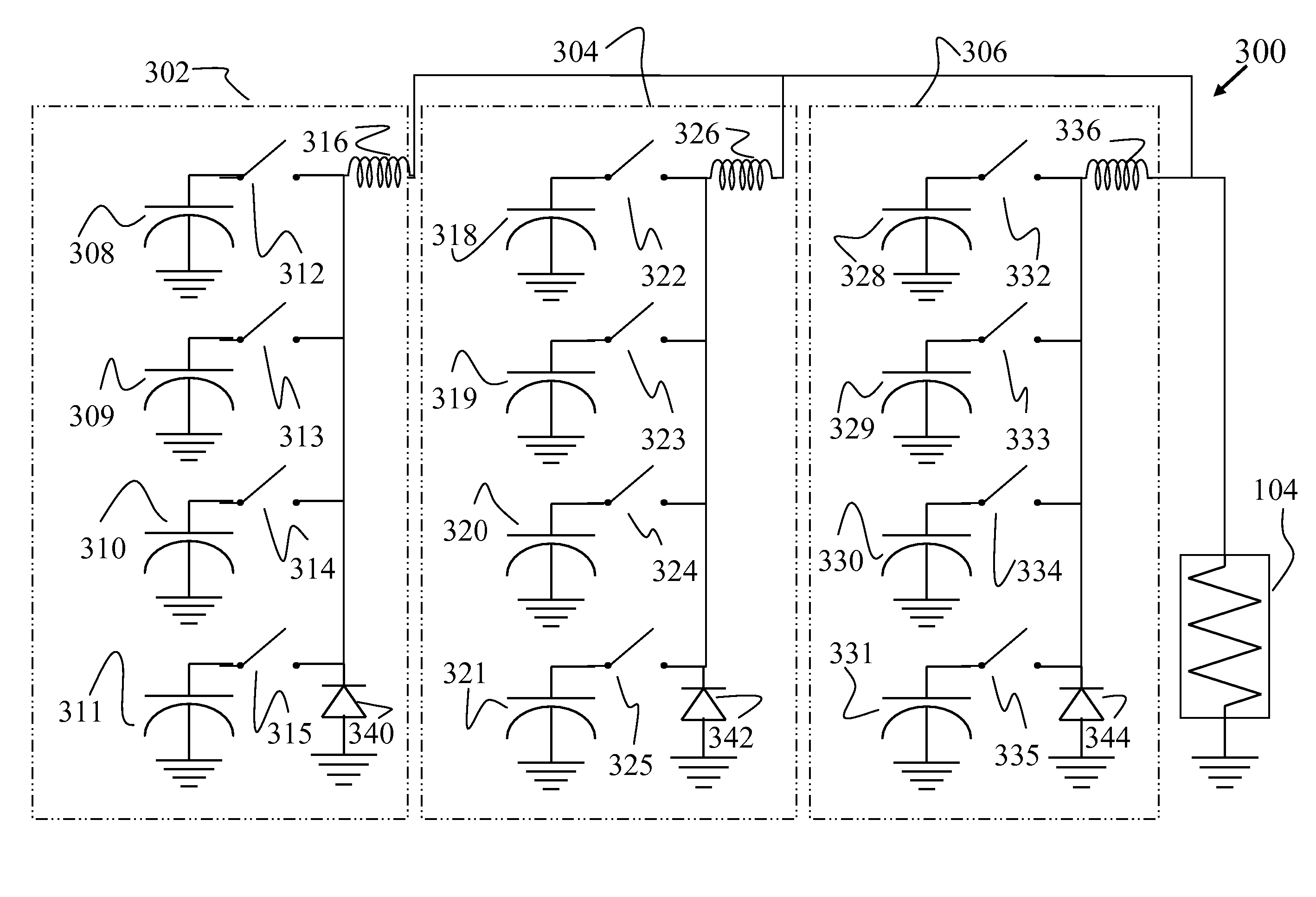 Capacitor pulse forming network with multiple pulse inductors