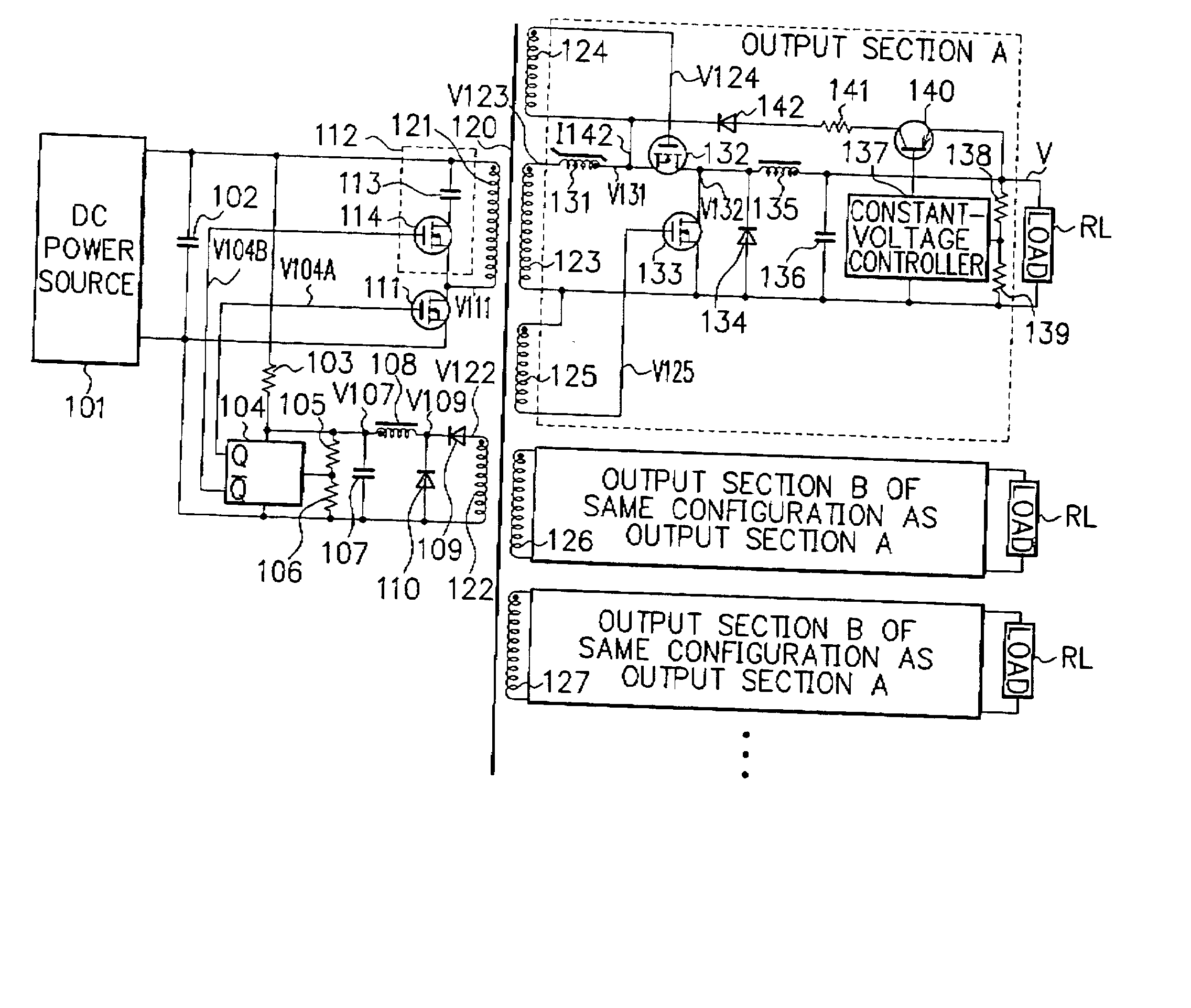 Multi-output switching power source circuit