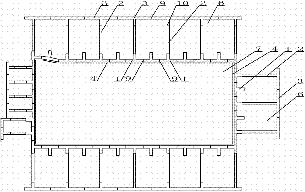 Deeply-buried pool construction method for gridded underground continuous-wall foundation pit support