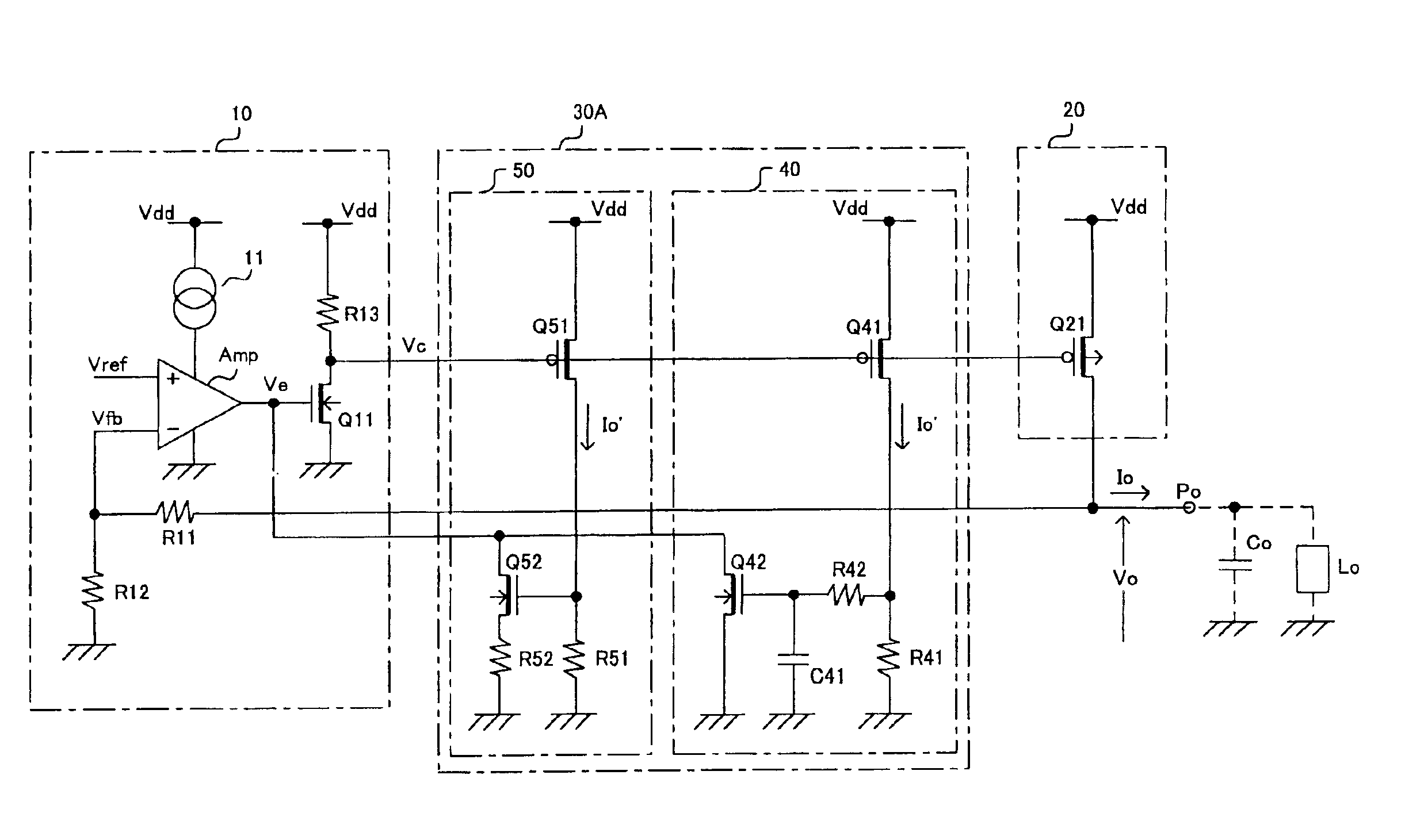 Stabilized power supply unit having a current limiting function