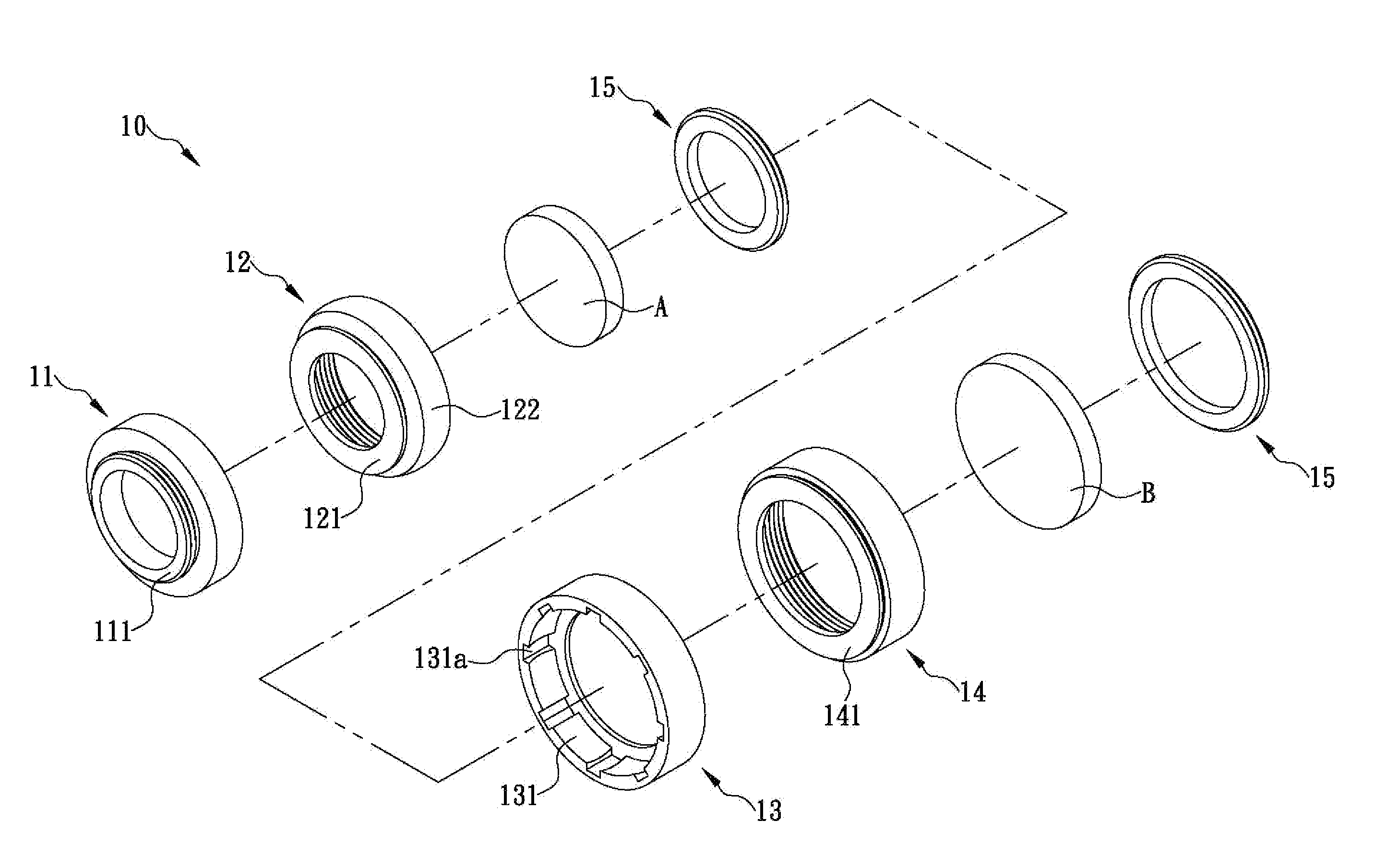 Multi-ring optical filter assembly allowing independent adjustment of rotation angle of each lens thereof