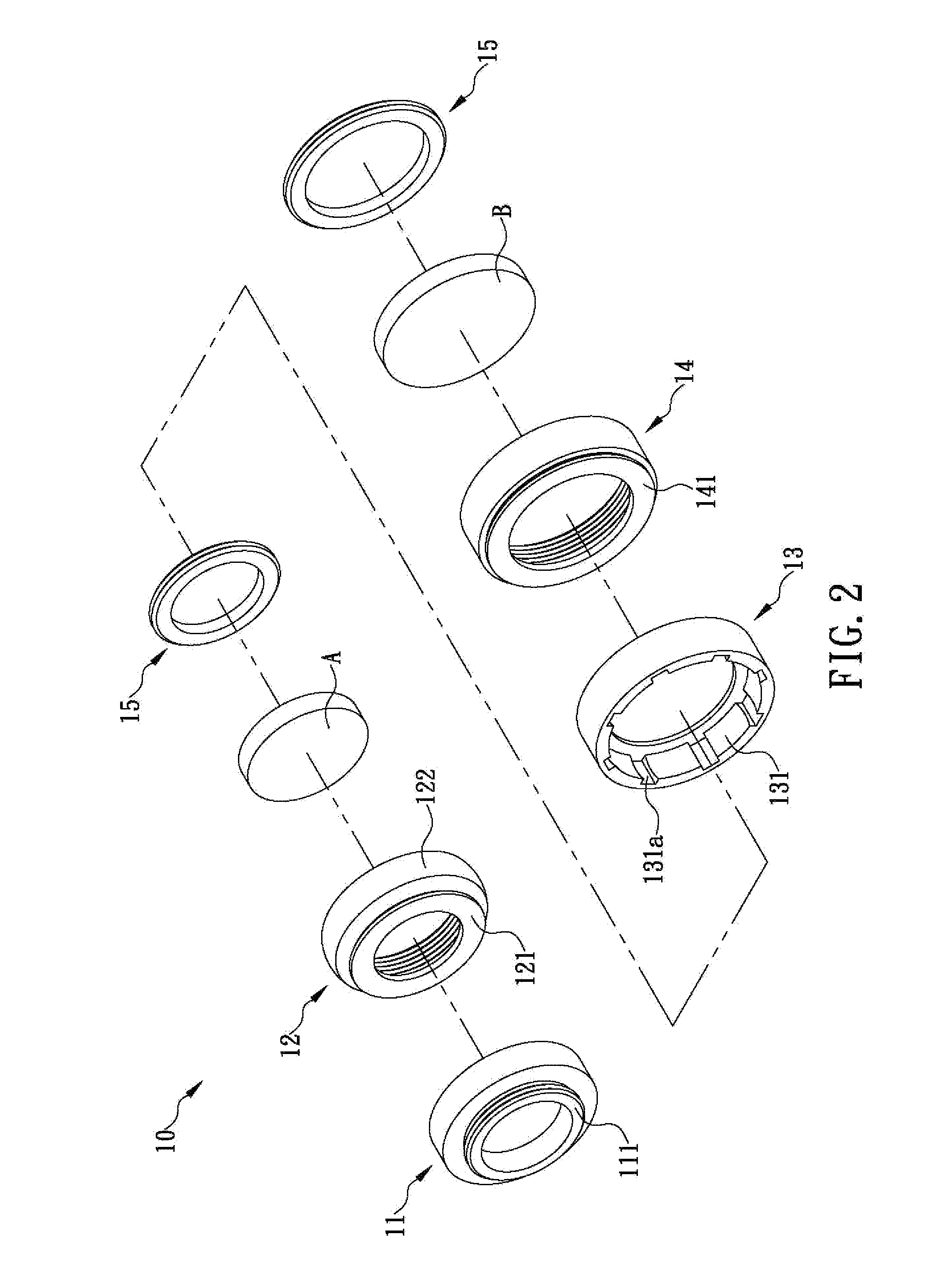 Multi-ring optical filter assembly allowing independent adjustment of rotation angle of each lens thereof