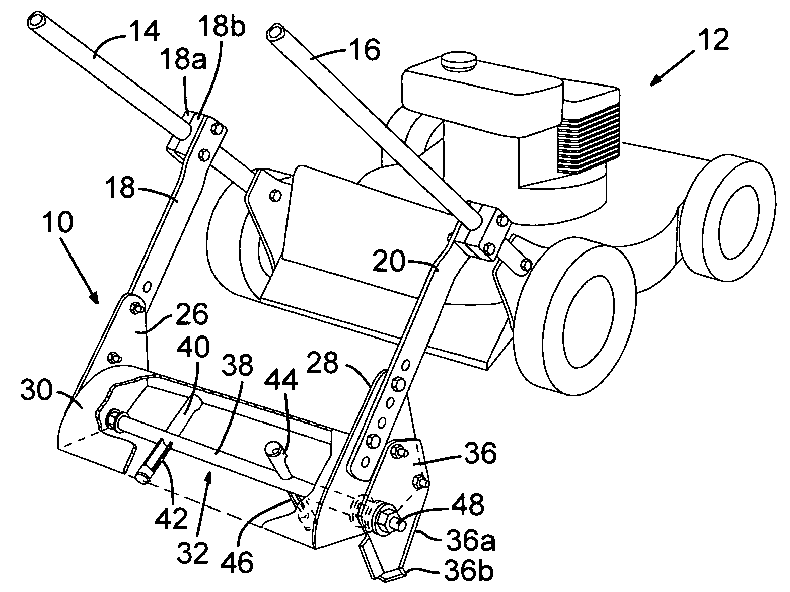 Multi-purpose tool for attachment to a lawnmower