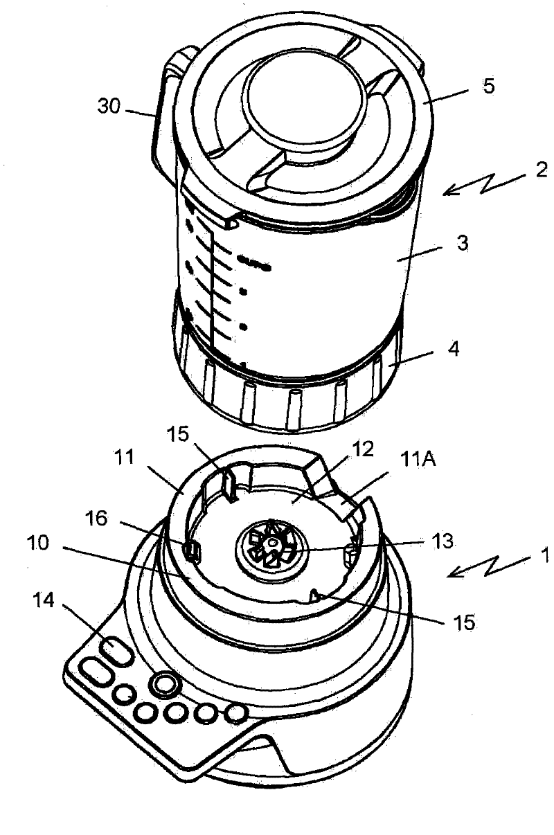 Work container comprising a removable base and household cooking appliance equipped with such a container