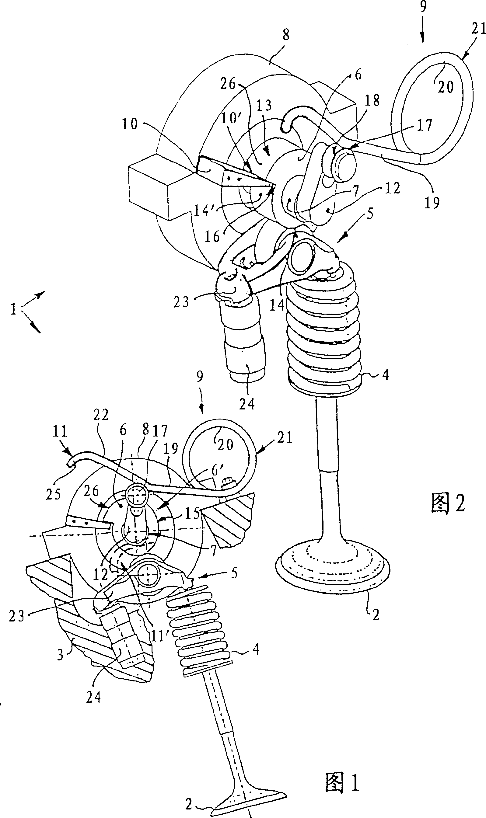 Rotary actuator device for controlling the stroke of a gas-shuttle poppet valve in the cylinder head of an internal combustion engine