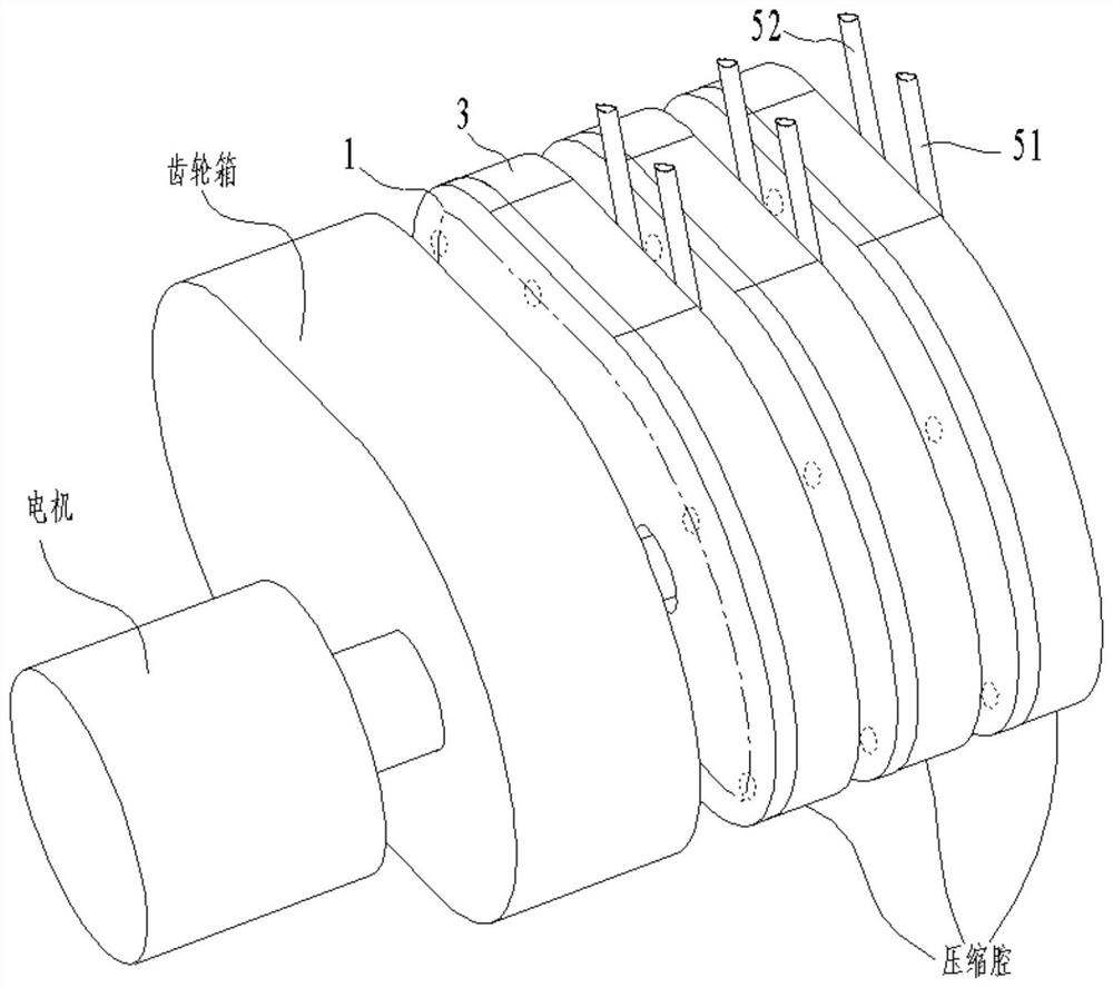 Gas-liquid mixing and conveying device with three-jaw rotor