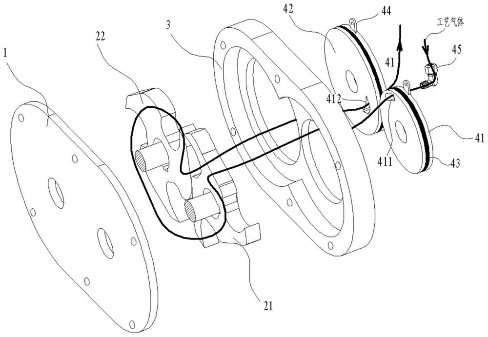 Gas-liquid mixing and conveying device with three-jaw rotor