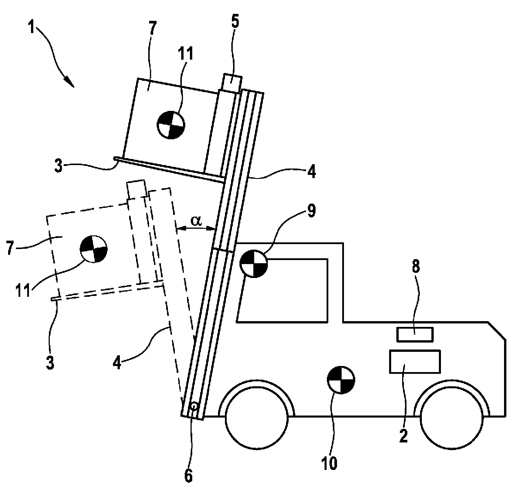 Load-carrying vehicle with vertically adjustable lifting device