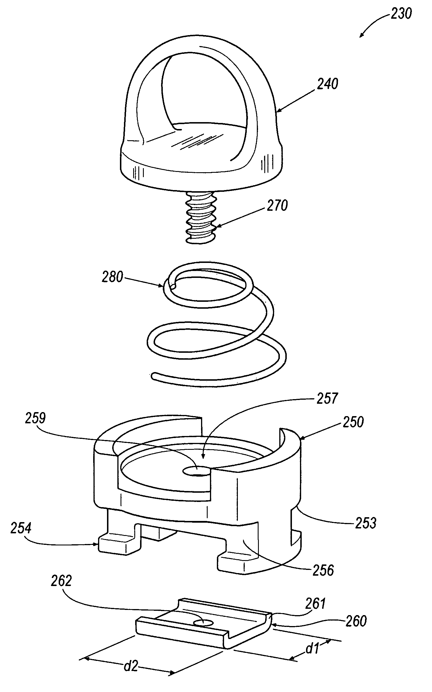 Adjustable tie down mechanism for roof rack and interior rail systems