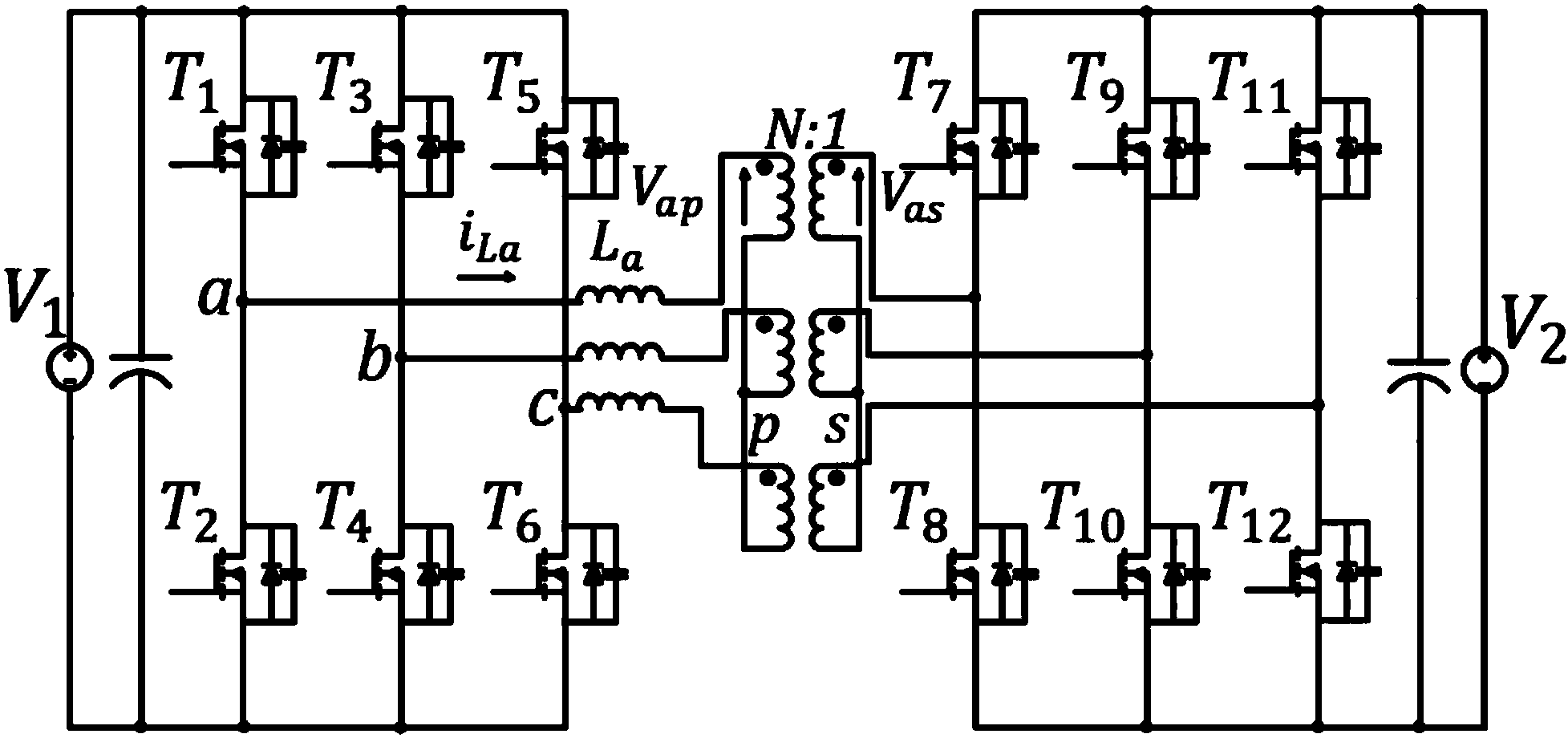 Modulation method of three-phase isolation type bidirectional direct-current converter under double PWM (pulse width modulation)