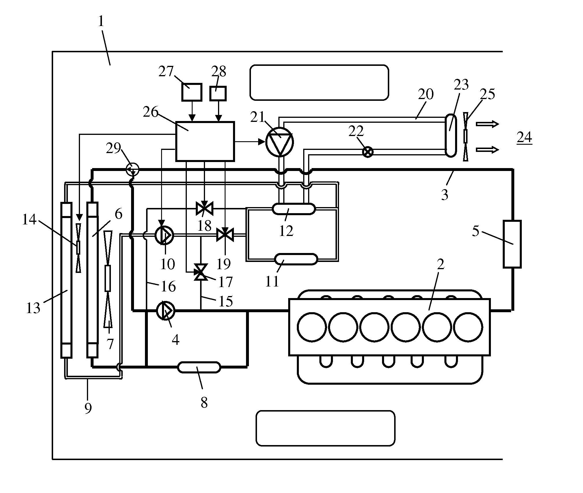 Radiator arrangement in a vehicle powered by a combustion engine