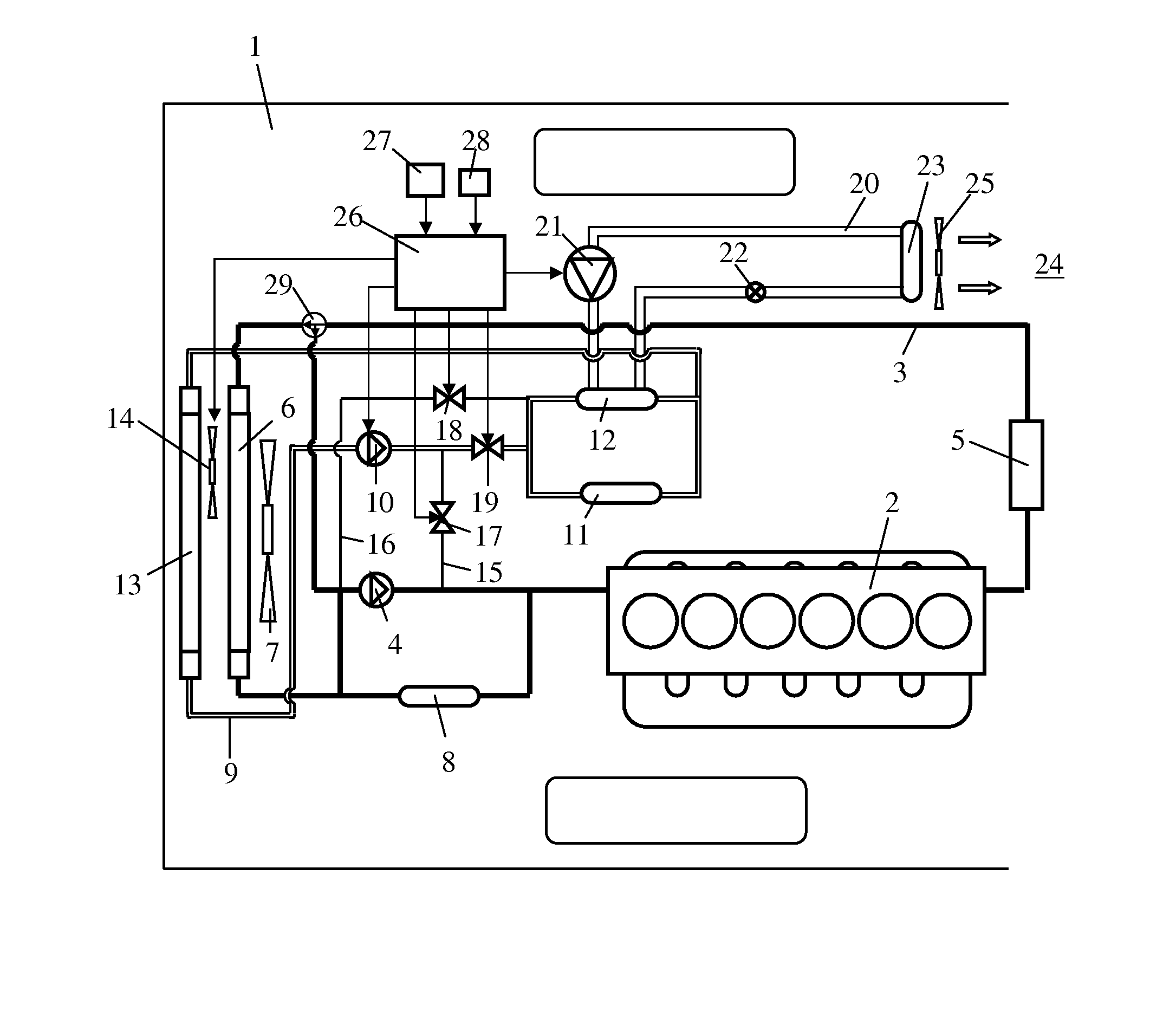 Radiator arrangement in a vehicle powered by a combustion engine