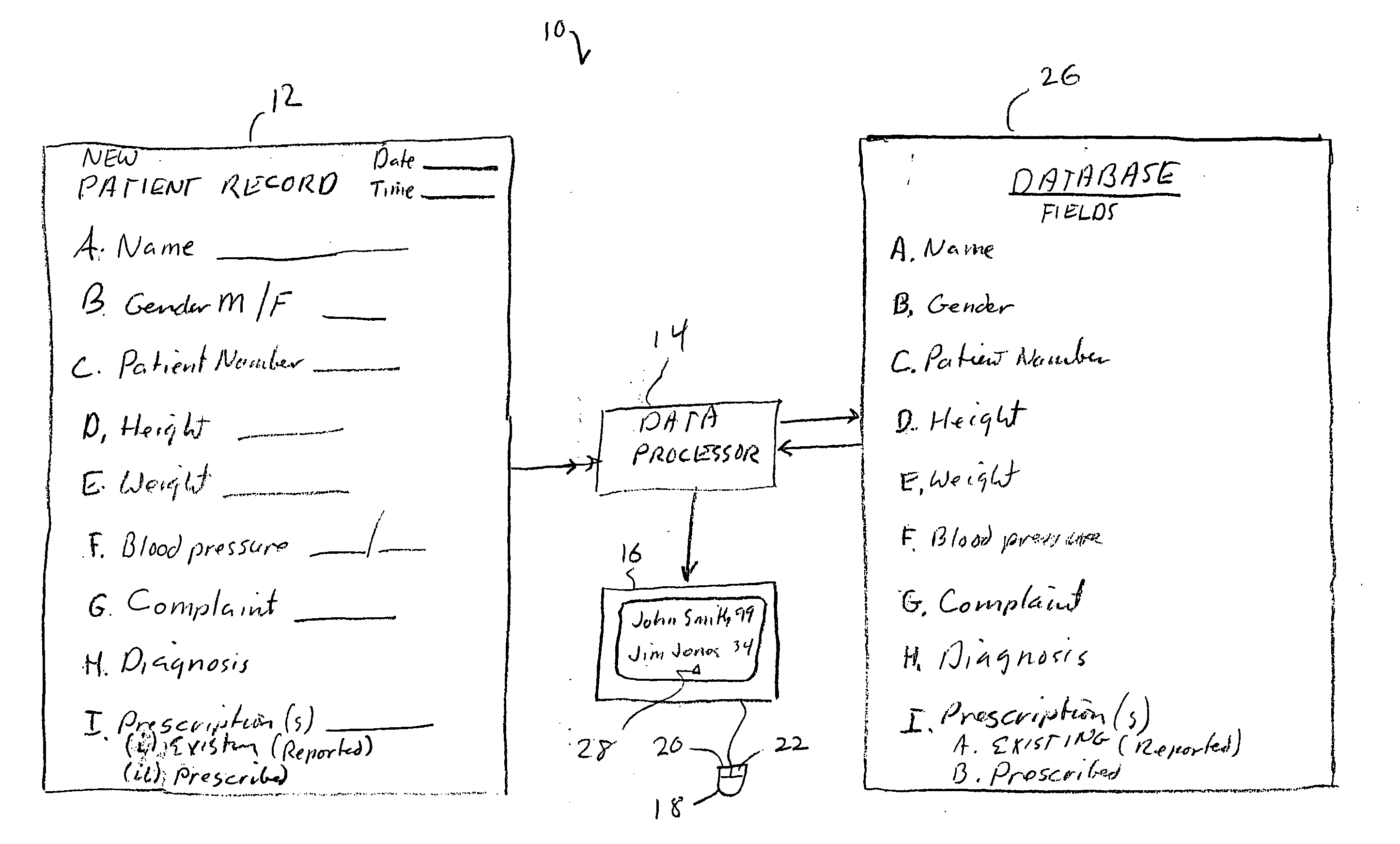 Association of data entries with patient records, customized hospital discharge instructions, and charting by exception for a computerized medical record system