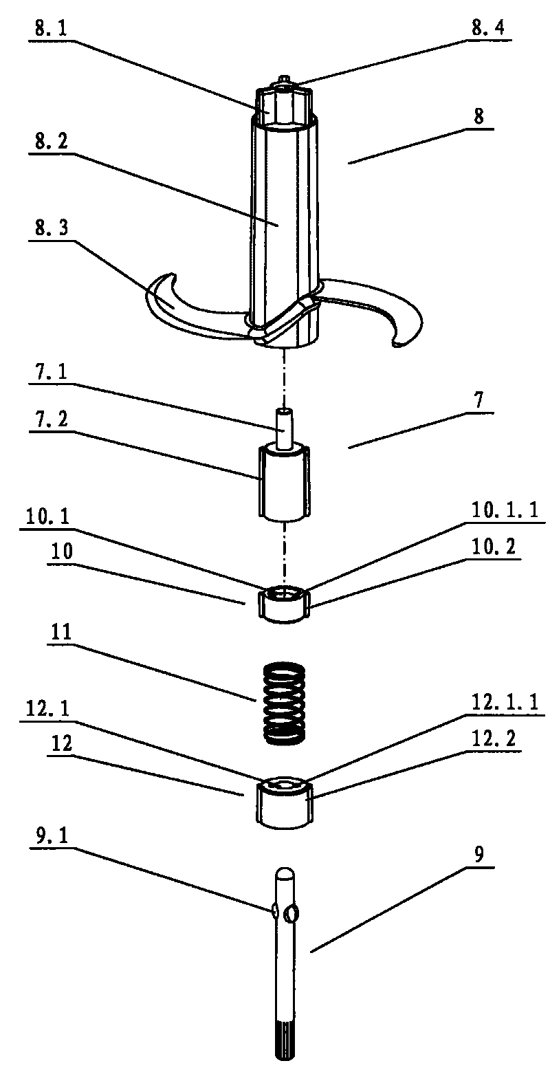 Self-locking engaging and disengaging gear for cutter of mixing cup