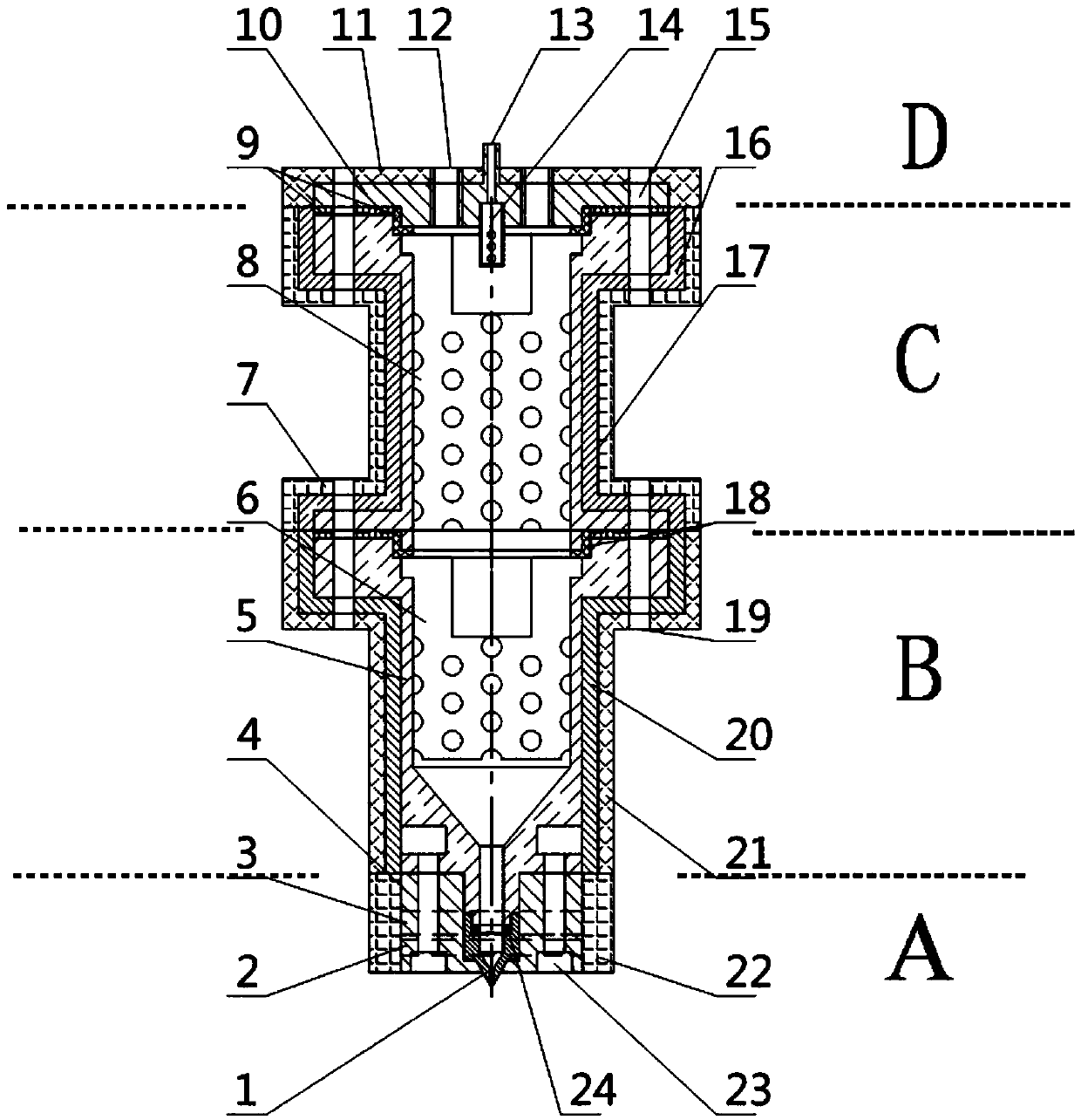 A pneumatic additive manufacturing nozzle