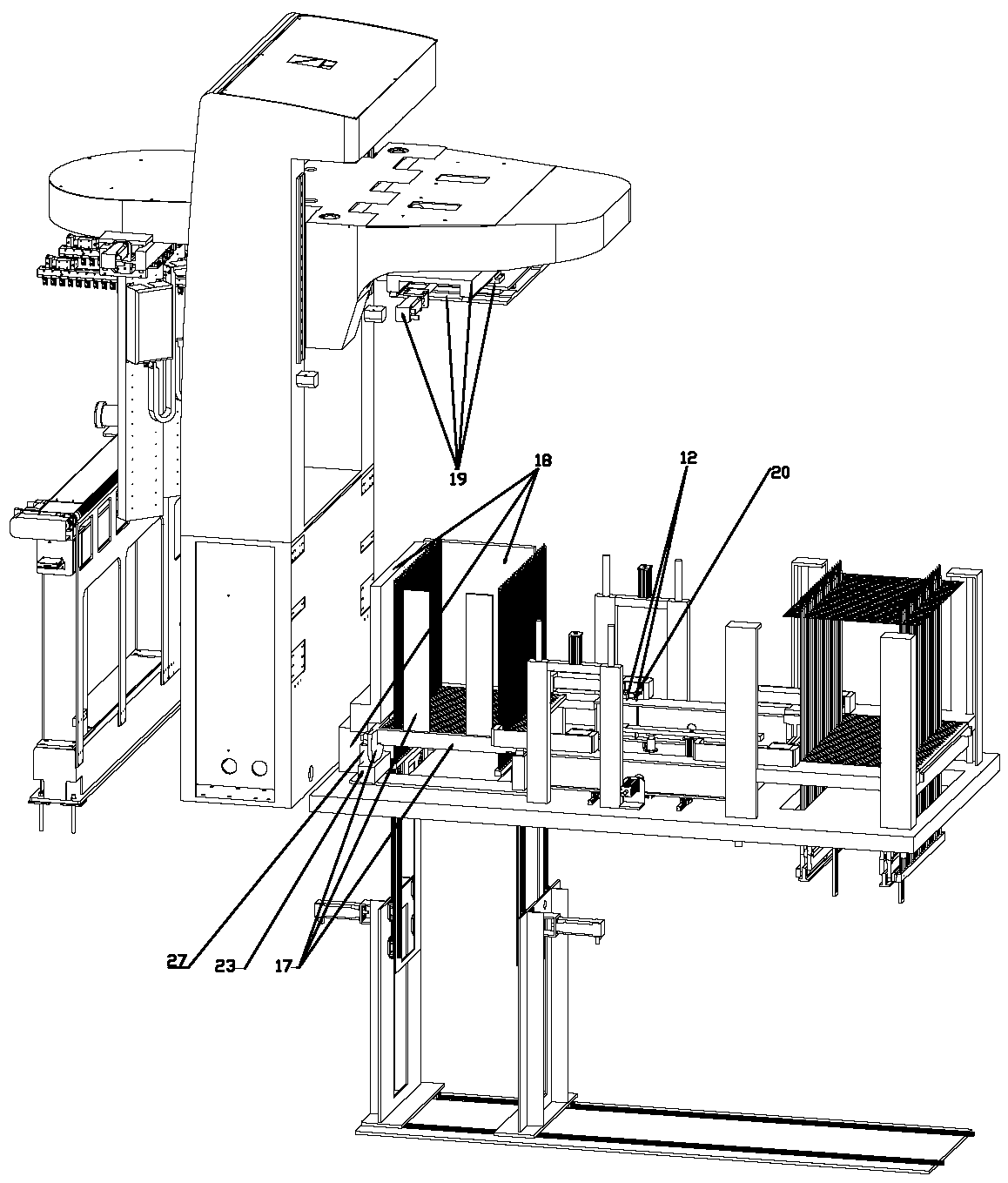 Positioning plate exchange device for high-integration full-automatic production equipment of air conditioner heat exchanger