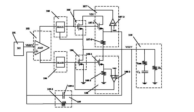 Linear voltage stabilizer with low pressure differential and Sink and Source current capabilities