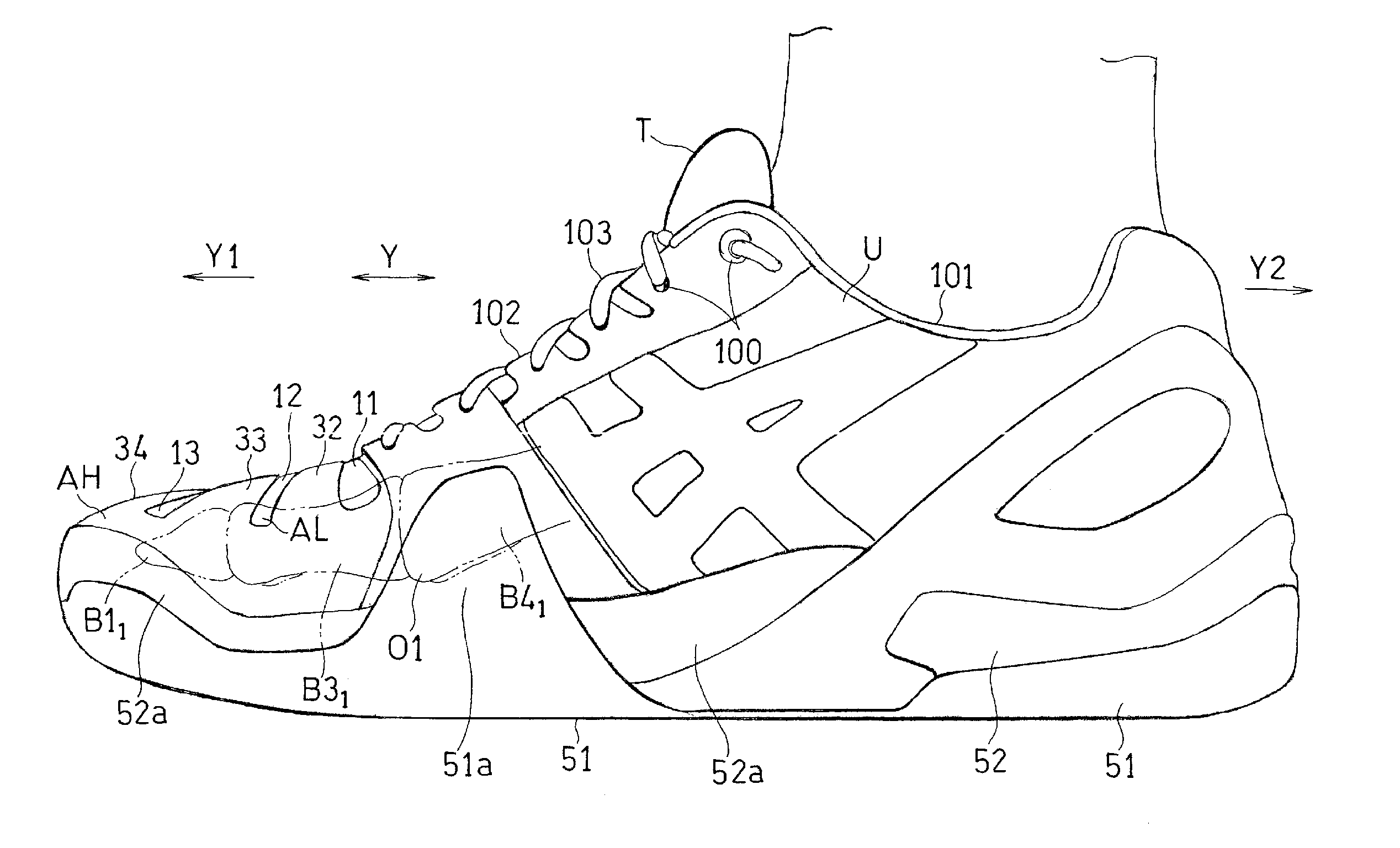 Structure for front foot portion of upper of shoe