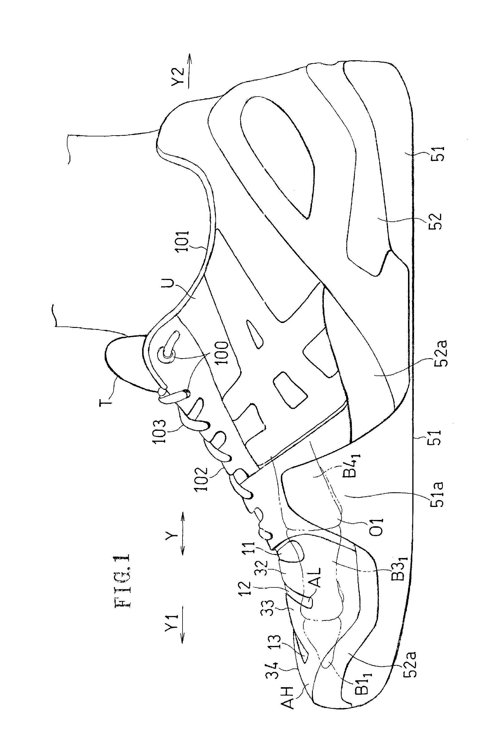 Structure for front foot portion of upper of shoe