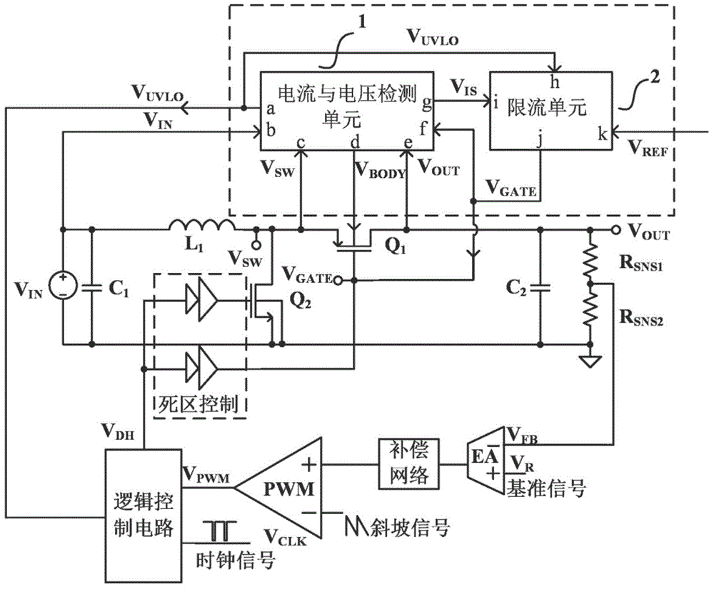 Boost type DC-DC converter synchronous power tube current limiting circuit