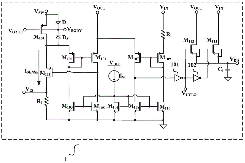 Boost type DC-DC converter synchronous power tube current limiting circuit