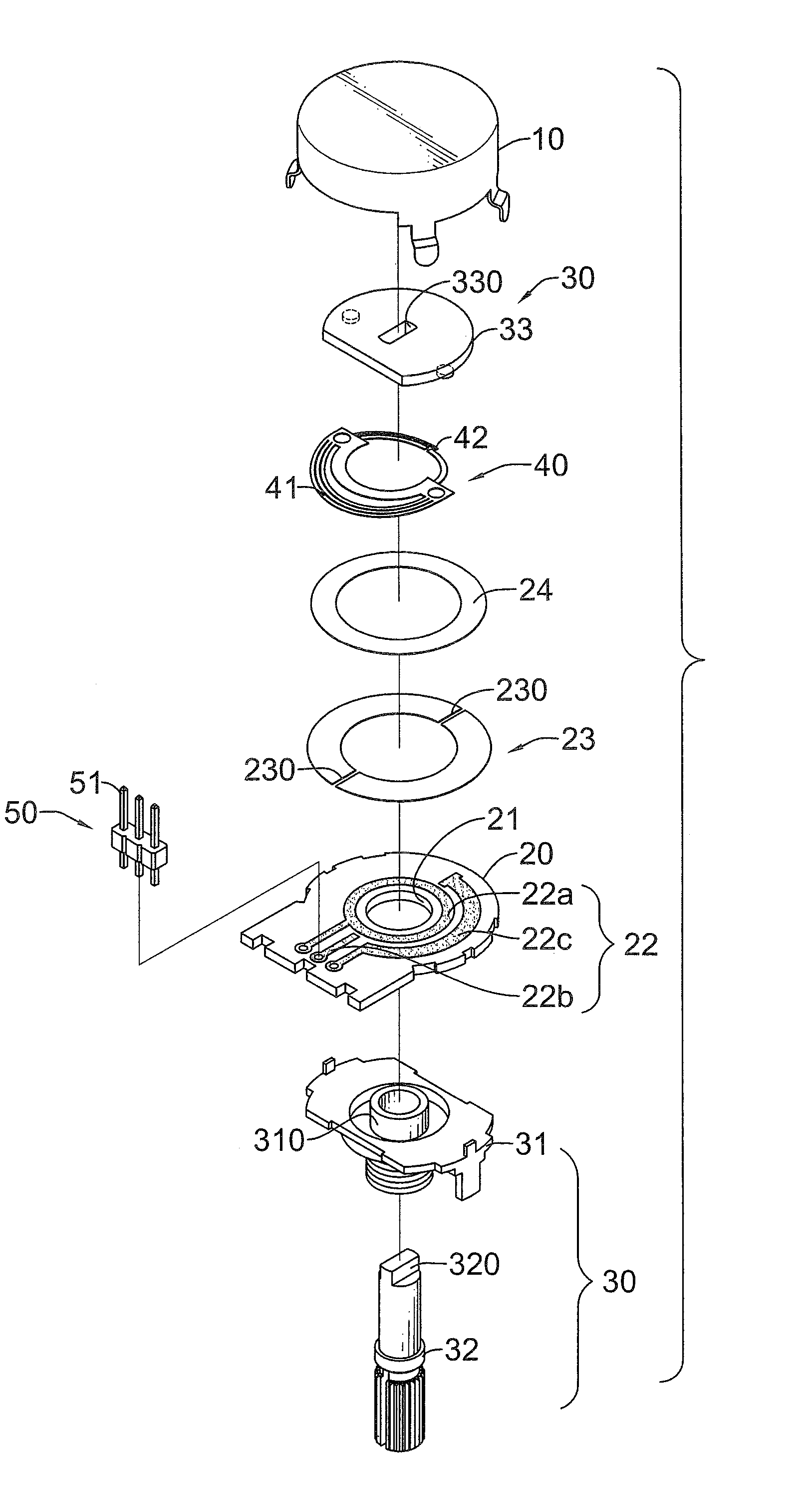 Variable resistor without rotation angle limitation and having regular changes in resistance value
