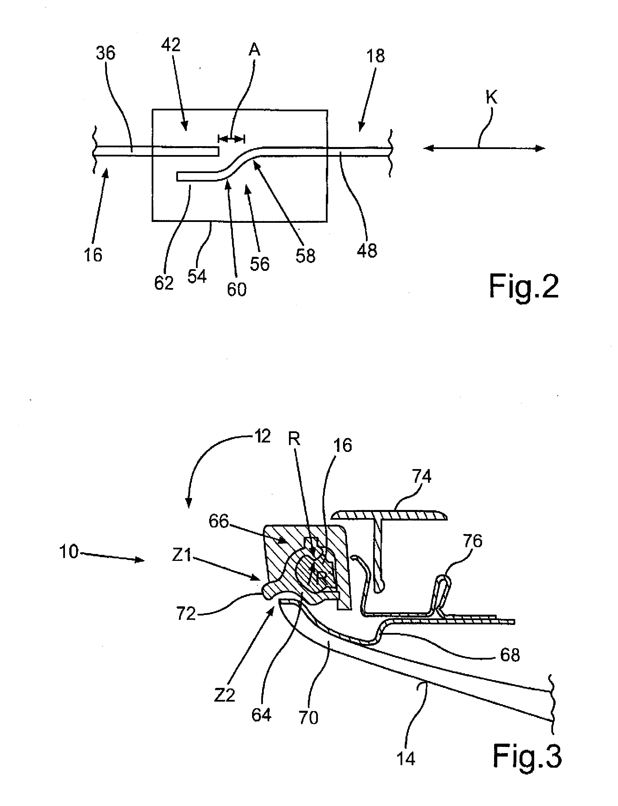 Illumination device for producing a light strip and motor vehicle