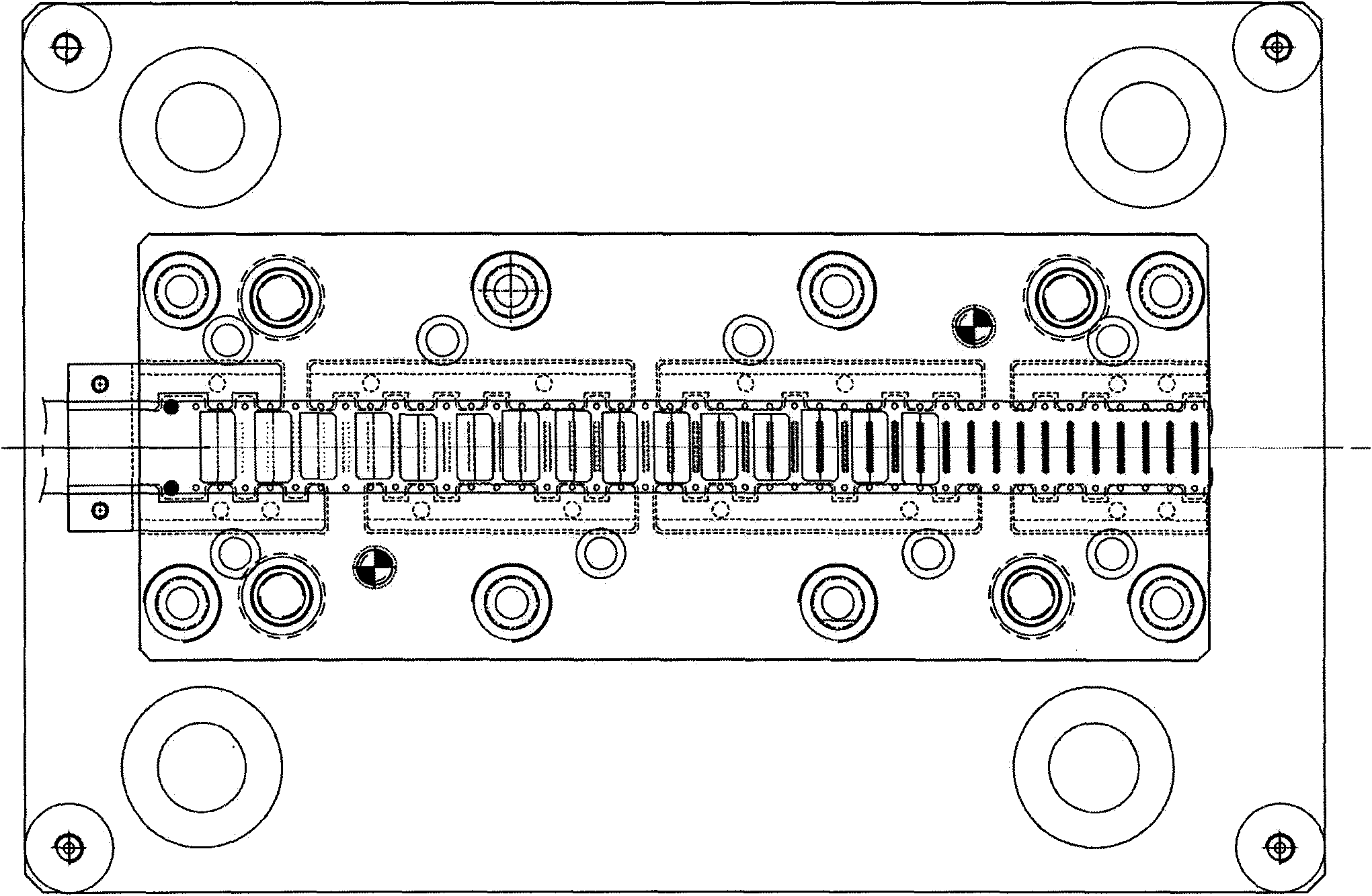 Progressive die integrating small hole punching and forming