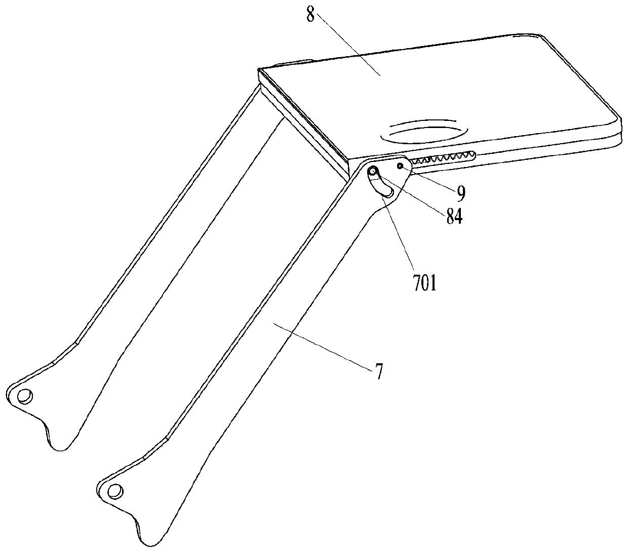 Table board structure used on back of train or airplane seat
