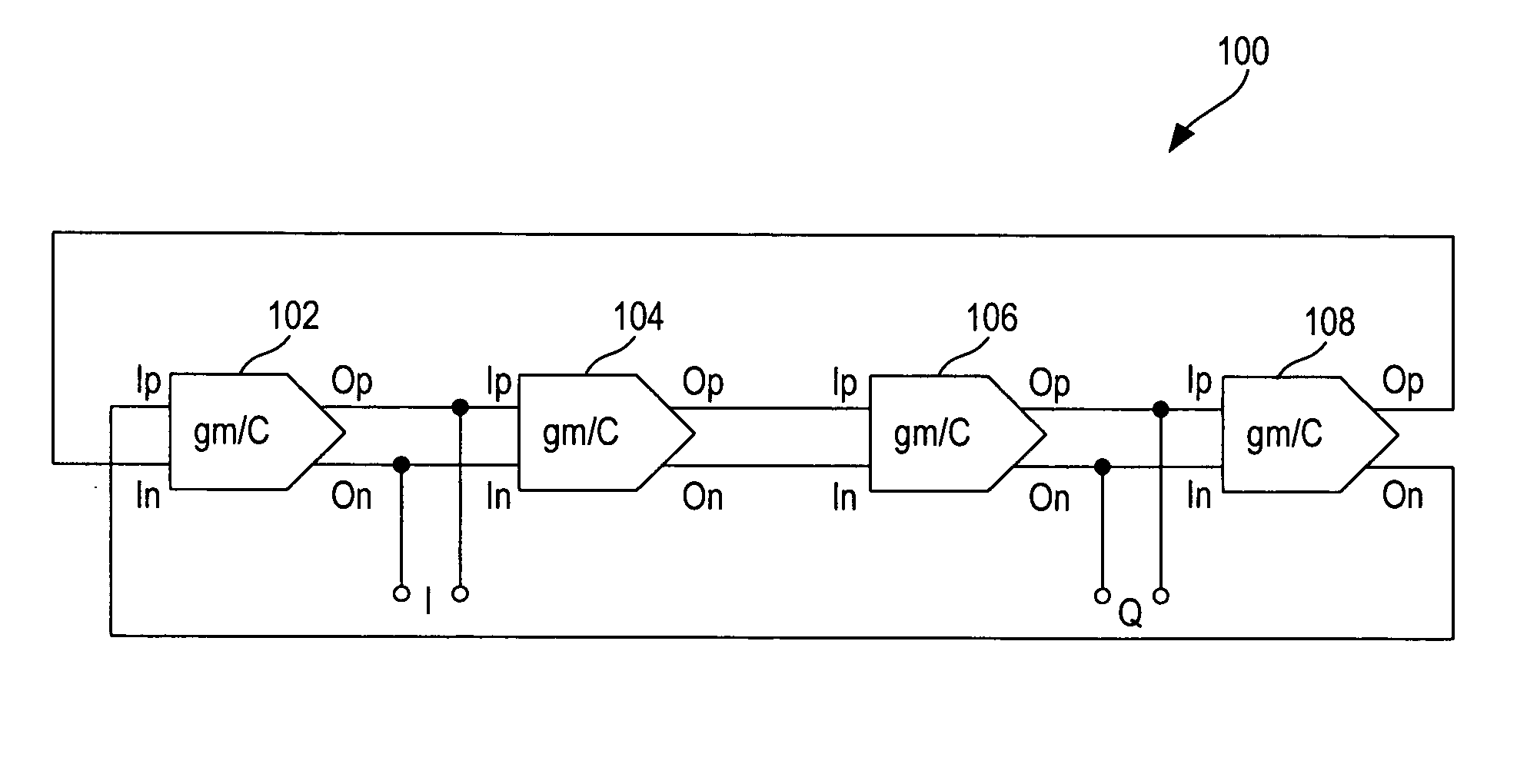 Current-controlled quadrature oscillator using differential gm/C cells incorporating amplitude limiters