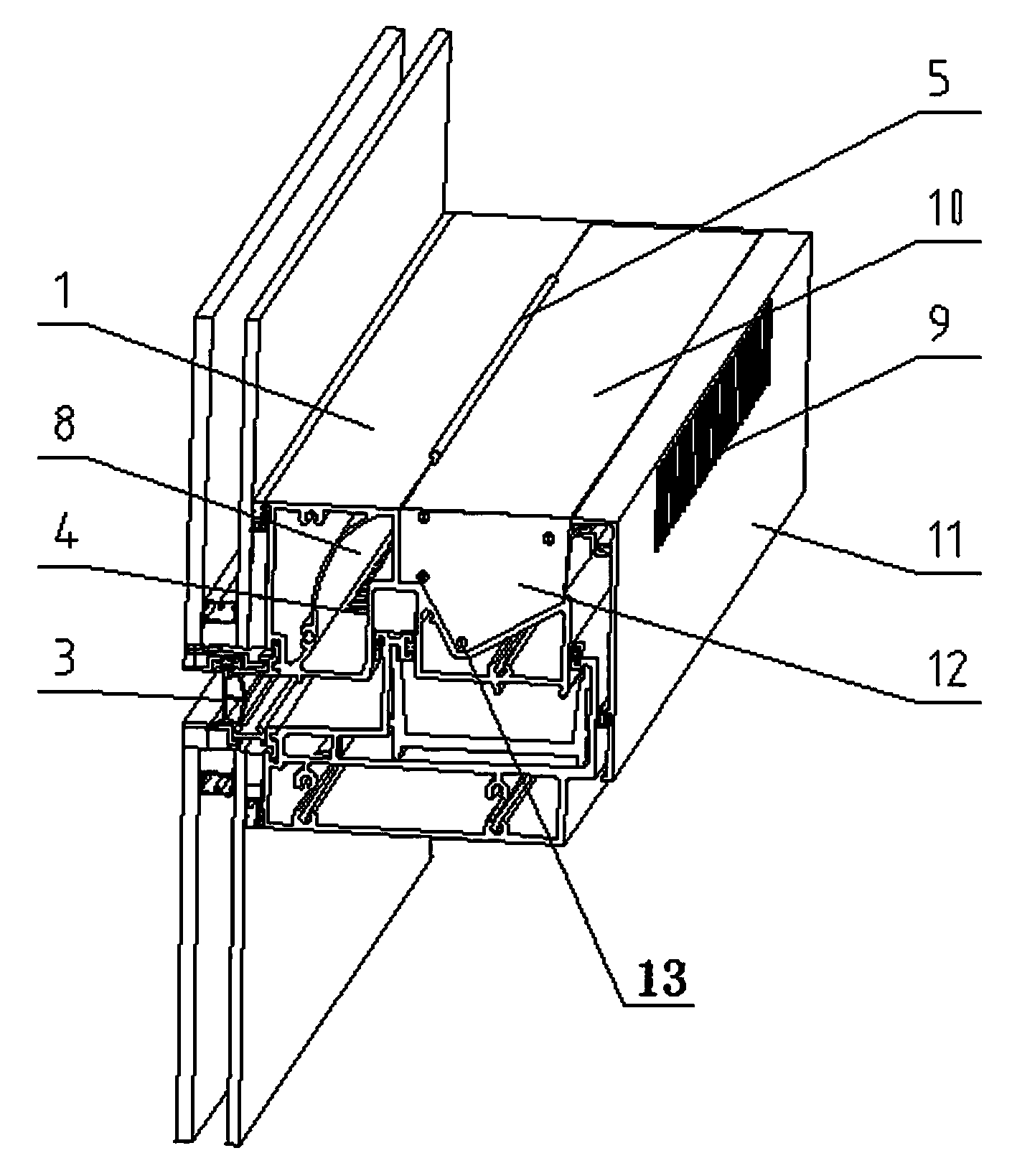 Ventilator integrated on lower transverse keel of unitized curtain wall