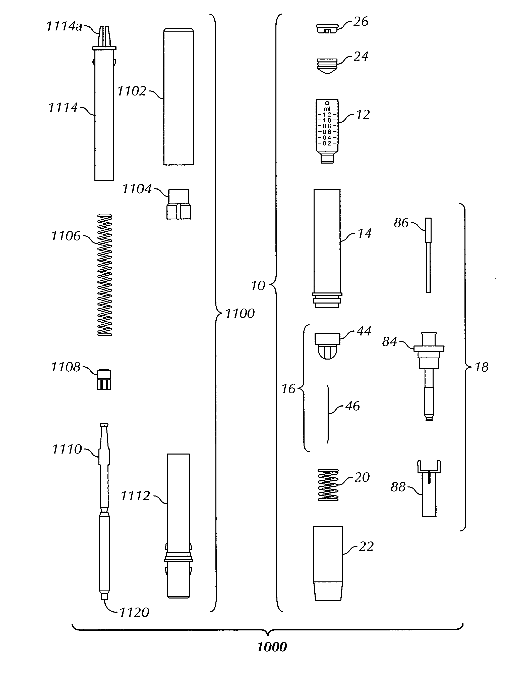Automatic injection syringe assembly with integrated, fillable medicine container and method of filling an injection syringe assembly